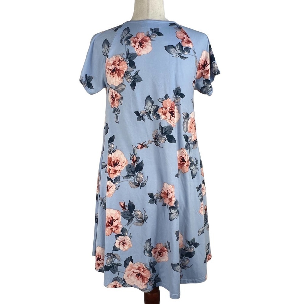 CES FEMME RAGLAN SHORT SLEEVE CREW NECK FLOWY‎ FLORAL DRESS BLUE MULTI SMALL EUC - Picture 7 of 12